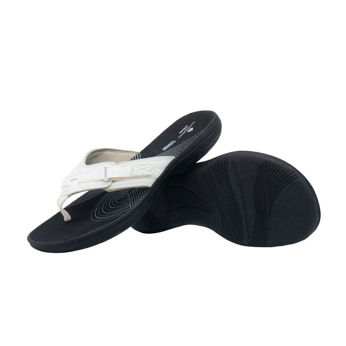 Clarks Cloudsteppers Breeze Sea Sandals Flip Flops Fabric White Colour For Women