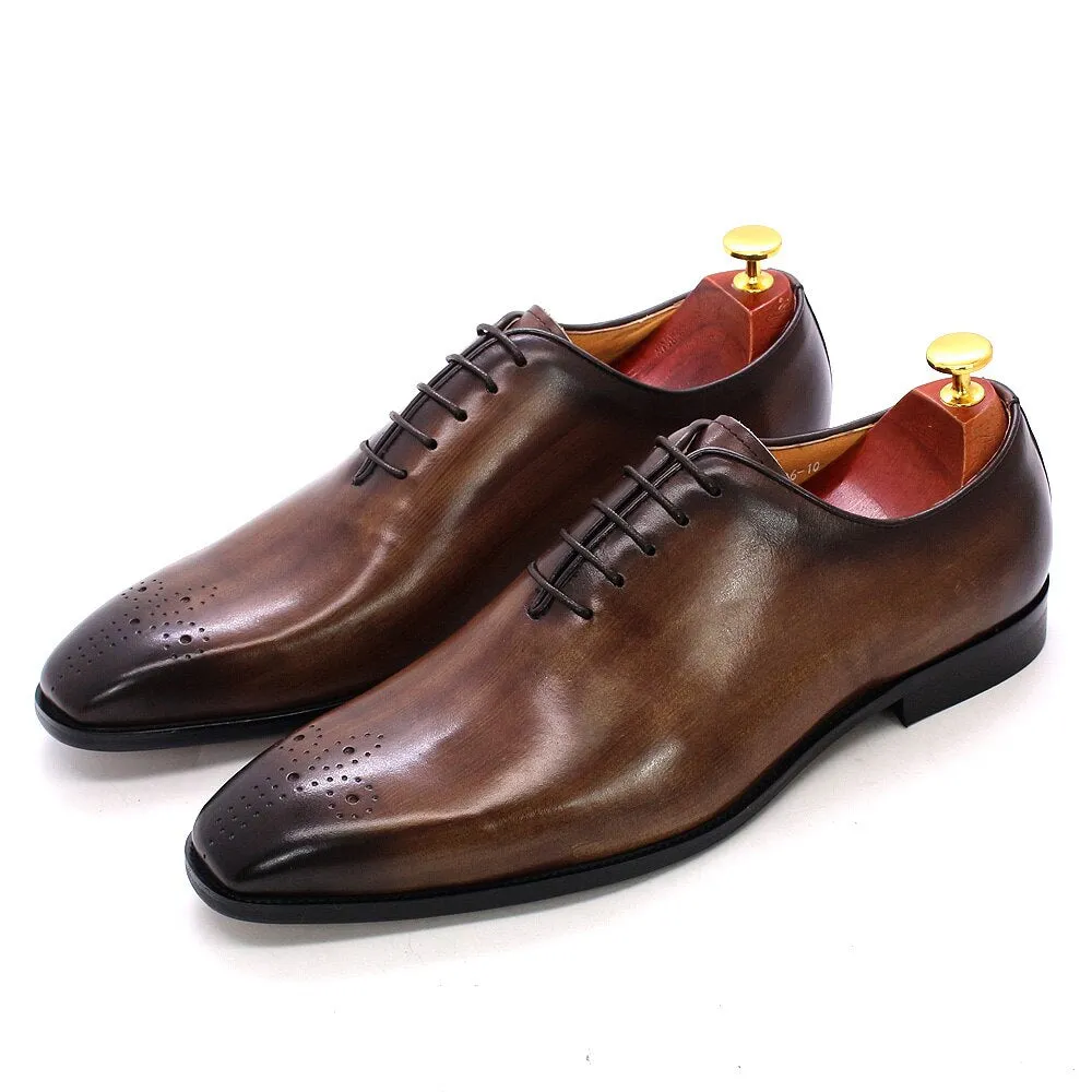 Classic Whole-Cut Mens Oxford Dress Shoes Genuine Leather Calfskin Men's Shoes Handmade Lace Up Formal Wedding Shoes for Men