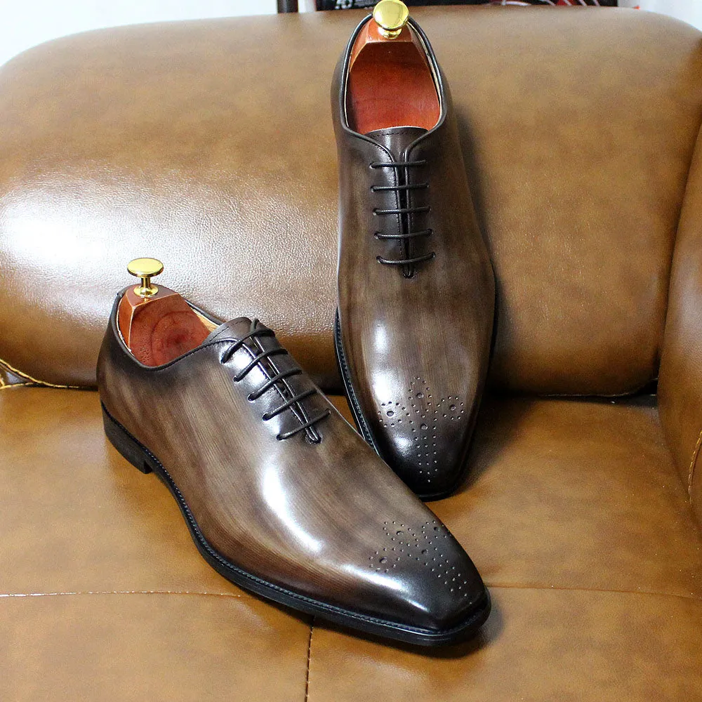 Classic Whole-Cut Mens Oxford Dress Shoes Genuine Leather Calfskin Men's Shoes Handmade Lace Up Formal Wedding Shoes for Men