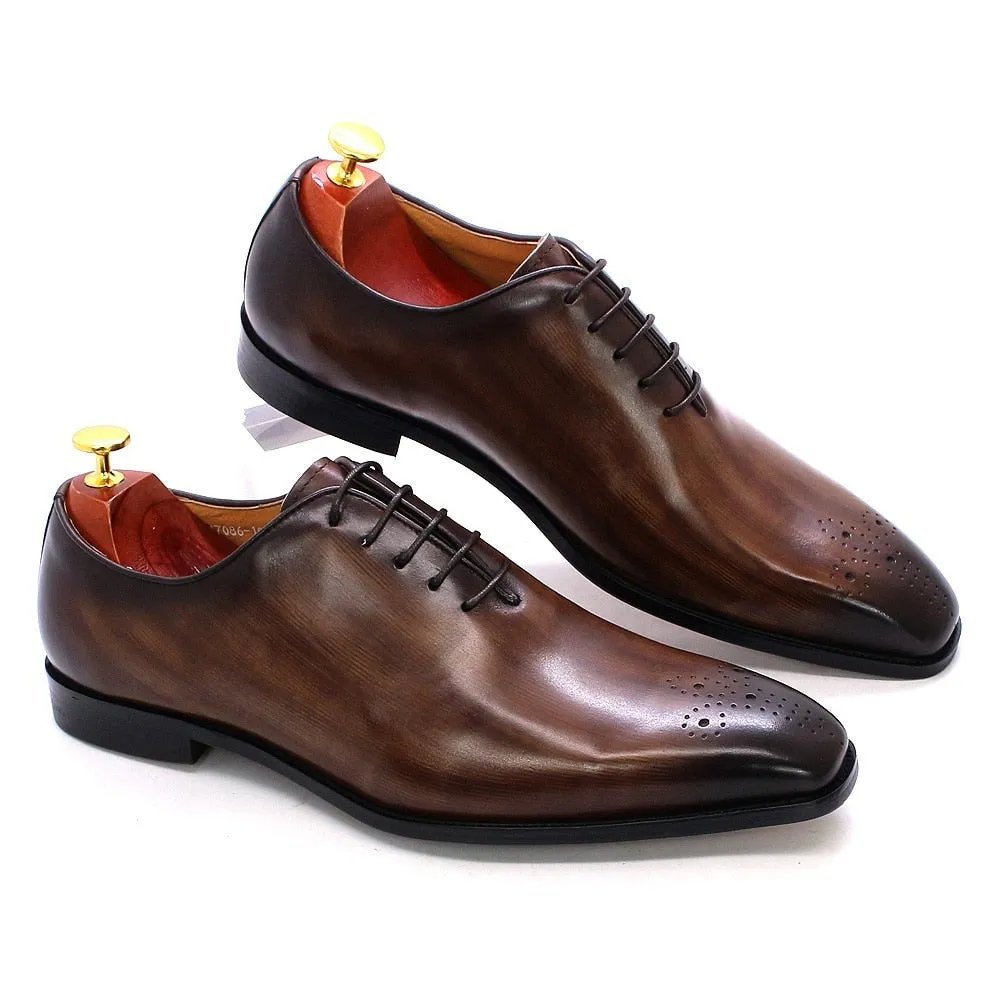 Classic Whole-Cut Mens Oxford Dress Shoes Genuine Leather Calfskin Men's Shoes Handmade Lace Up Formal Wedding Shoes for Men