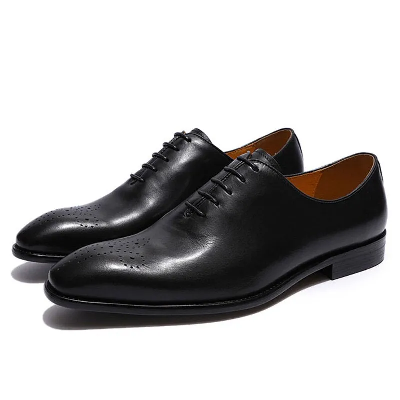Classic Whole-Cut Mens Oxford Dress Shoes Genuine Leather Calfskin Men's Shoes Handmade Lace Up Formal Wedding Shoes for Men