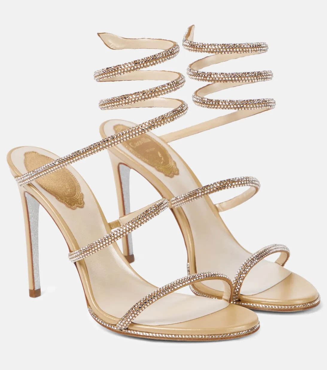 Cleo Rene Caovilla embellished leather sandals, beige
