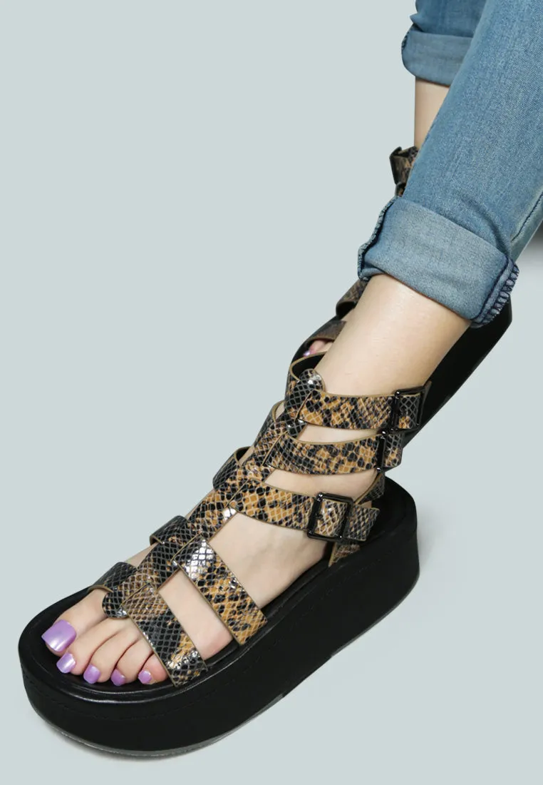 CRUZ Gladiator Platform Leather Sandal in Snake Print