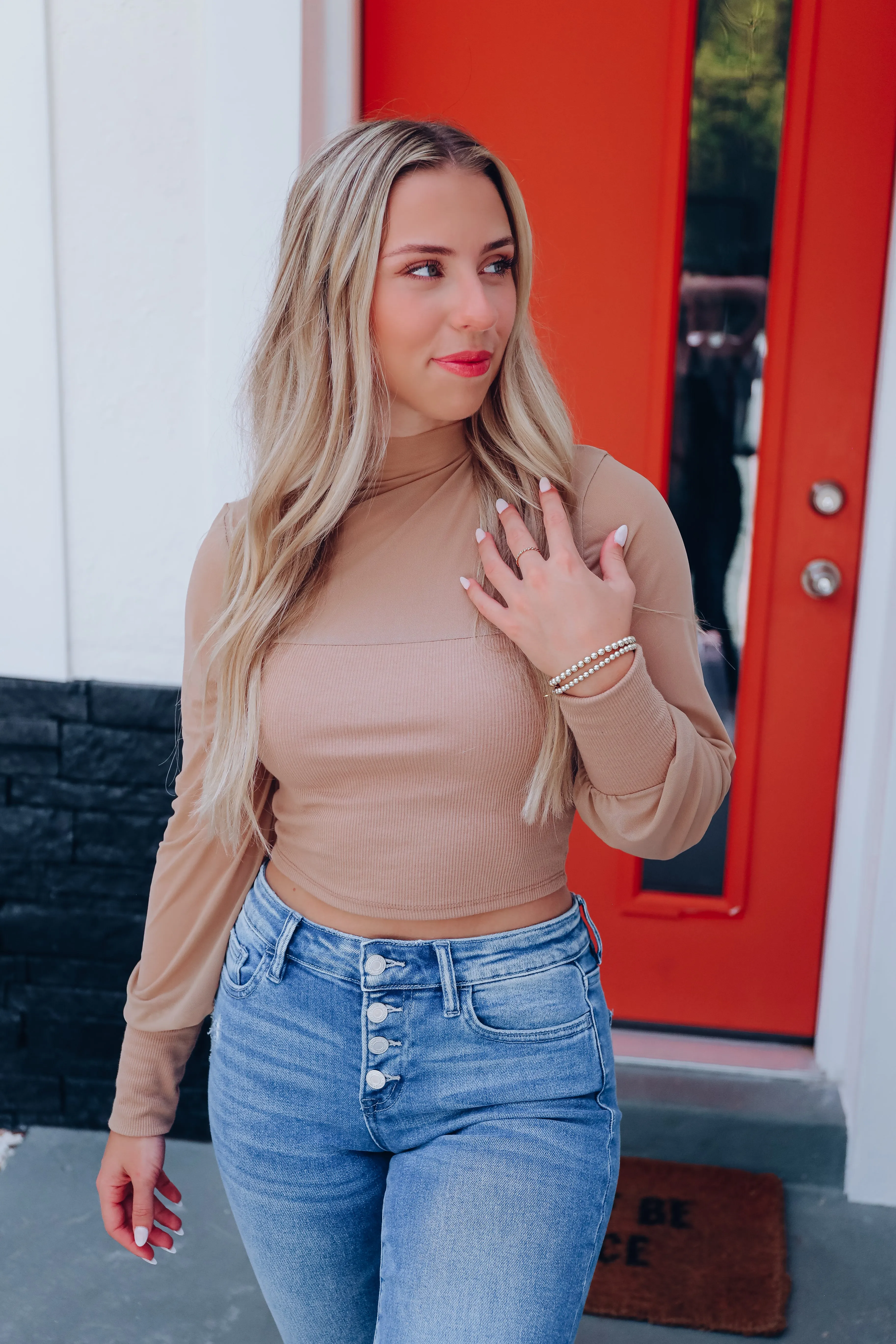 Divine Mesh Crop Top - Camel