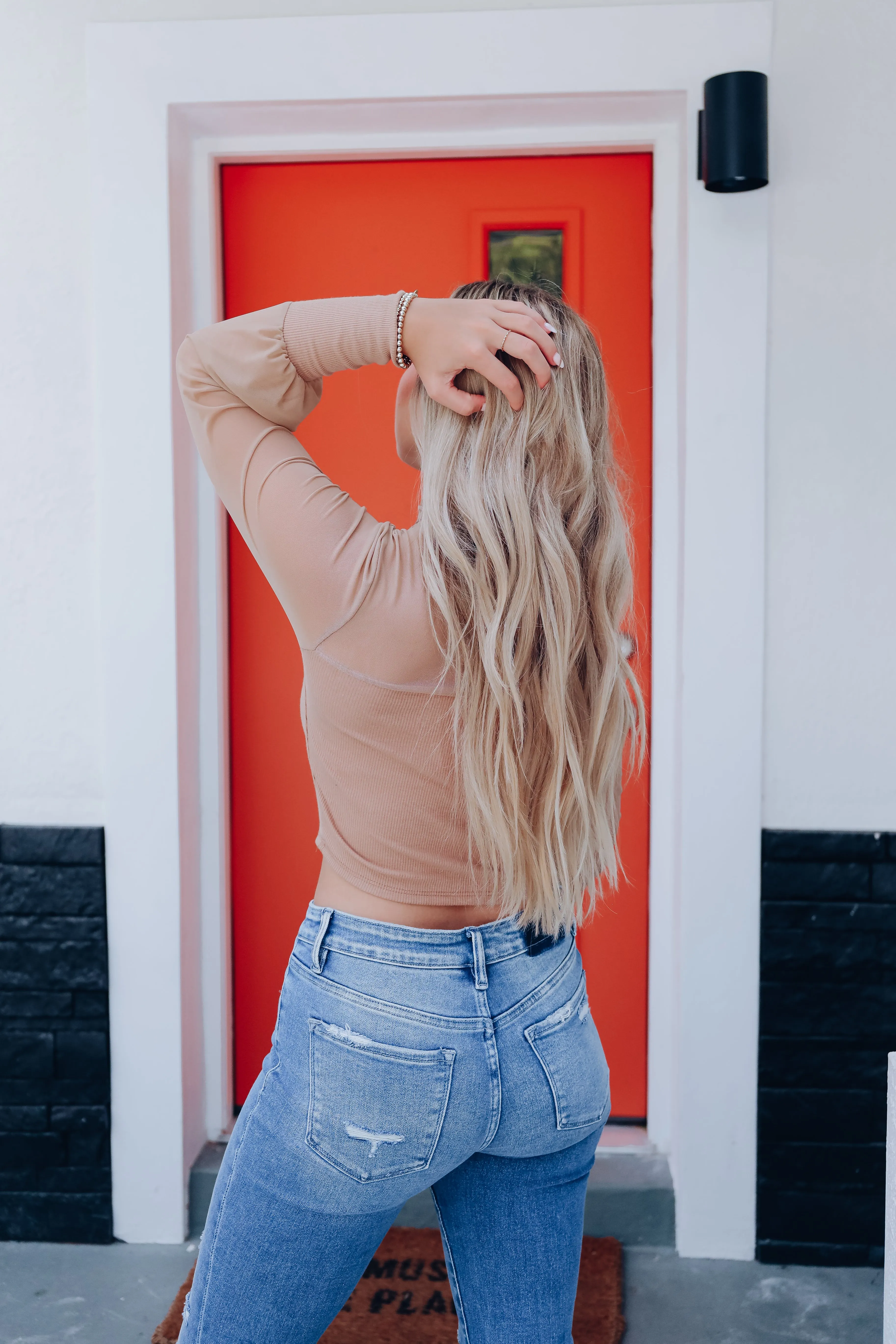 Divine Mesh Crop Top - Camel