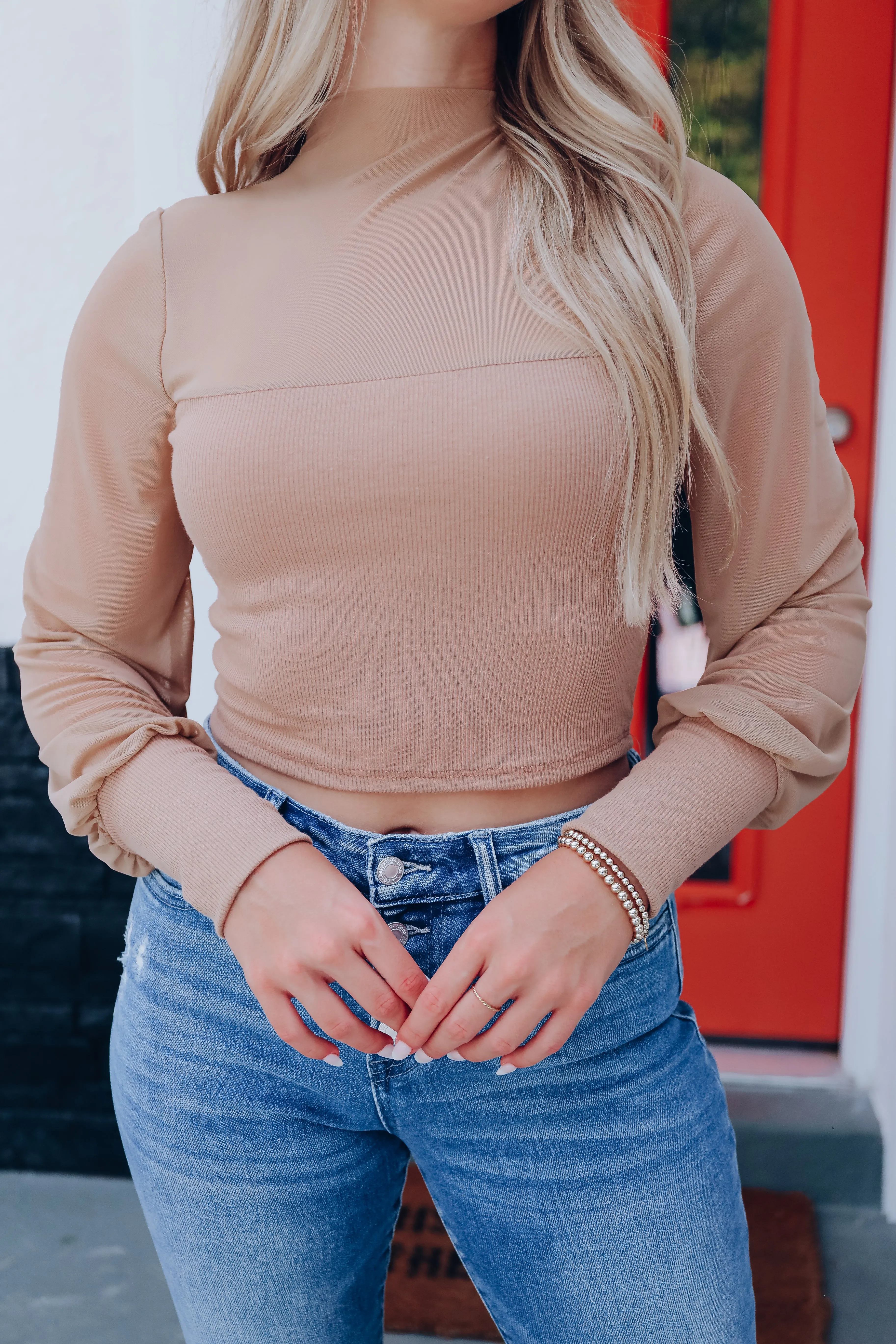 Divine Mesh Crop Top - Camel