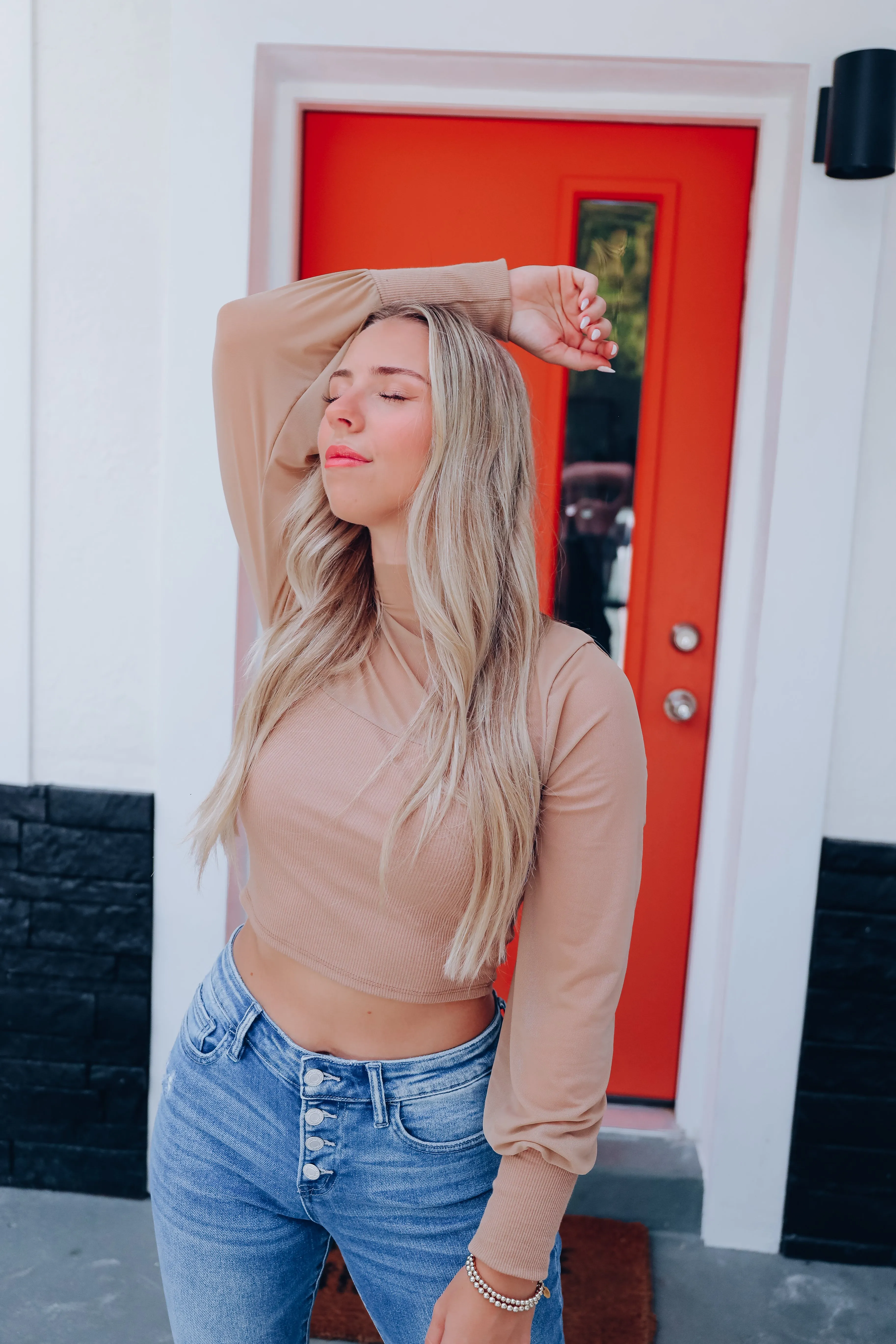 Divine Mesh Crop Top - Camel
