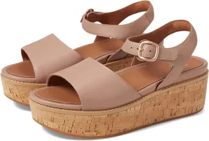 Eloise Cork-Wrap Leather Back-Strap Wedge Sandals FitFlop, beige