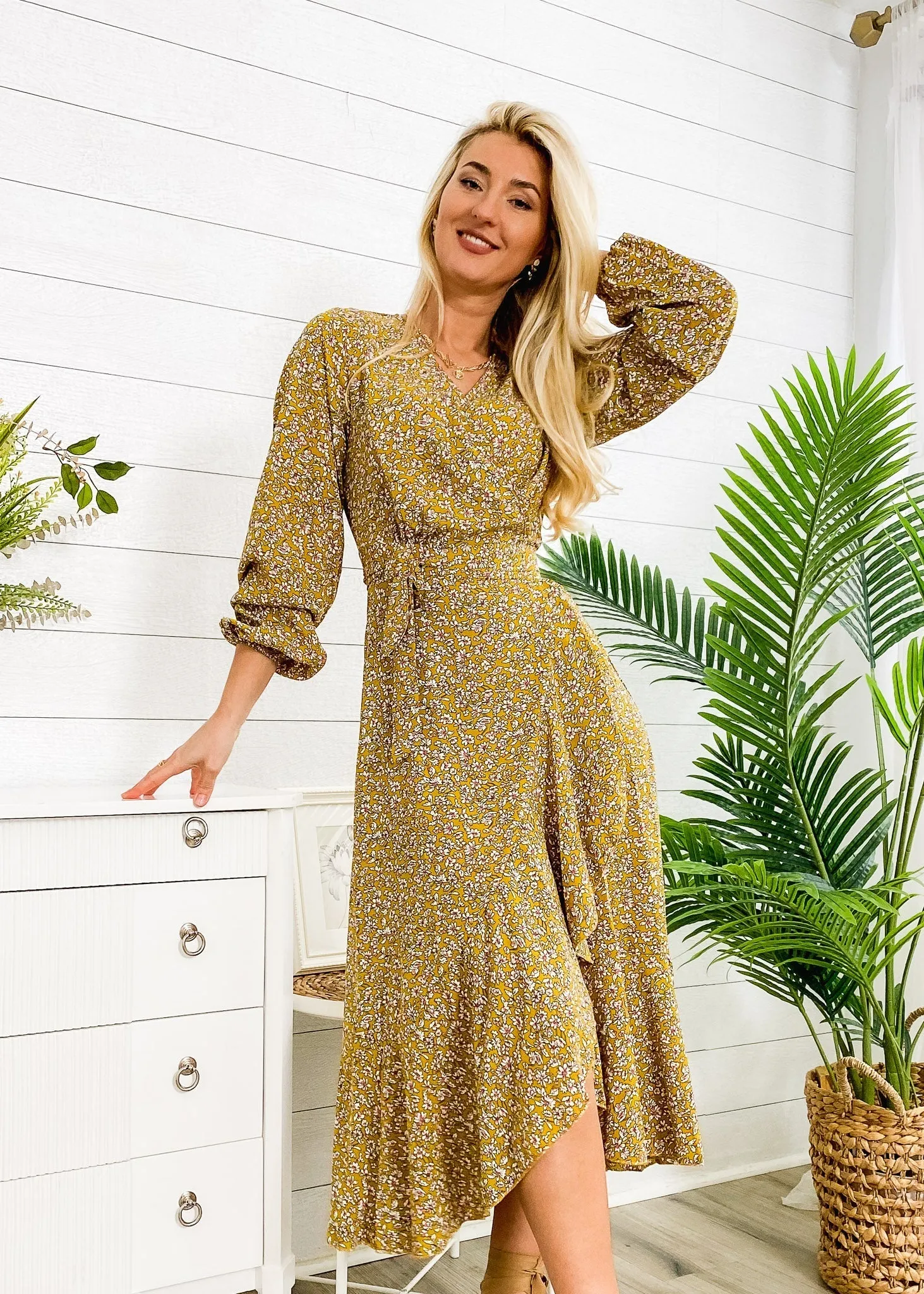 Floral Print Wrap Midi Dress