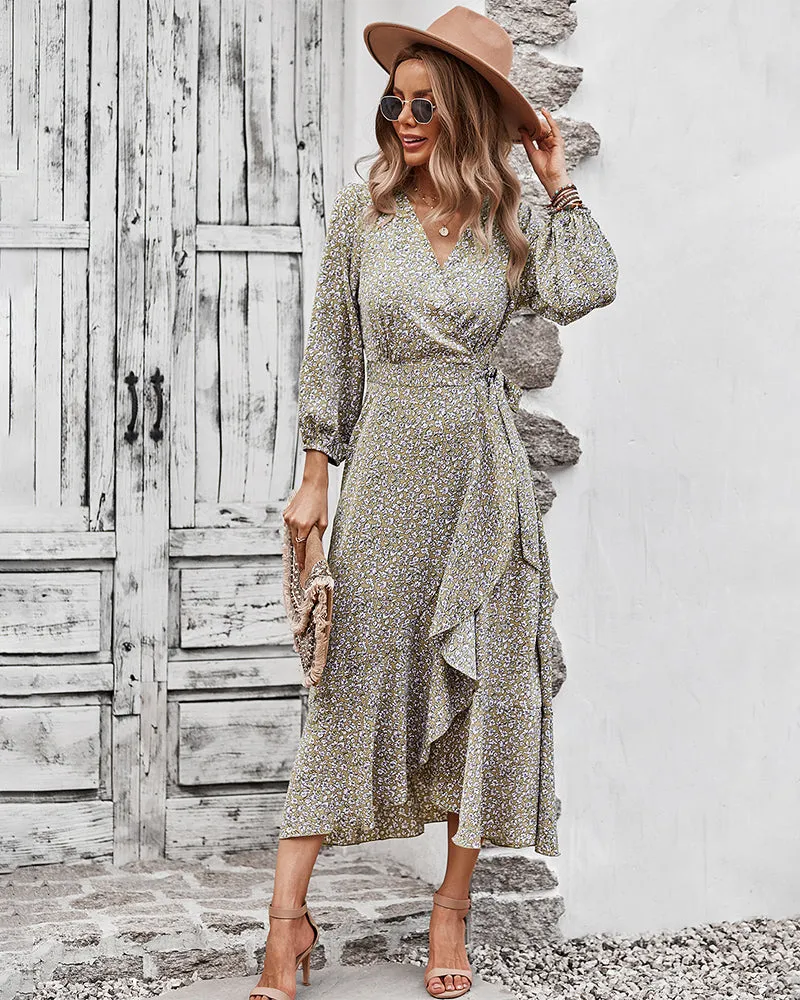 Floral Print Wrap Midi Dress