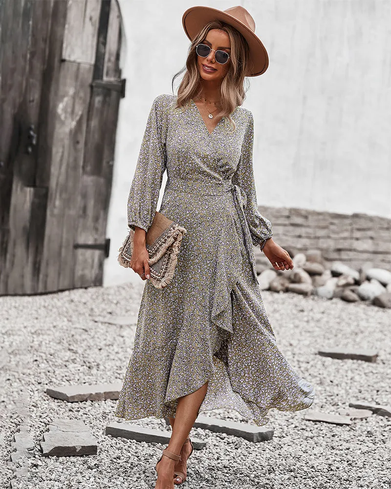 Floral Print Wrap Midi Dress