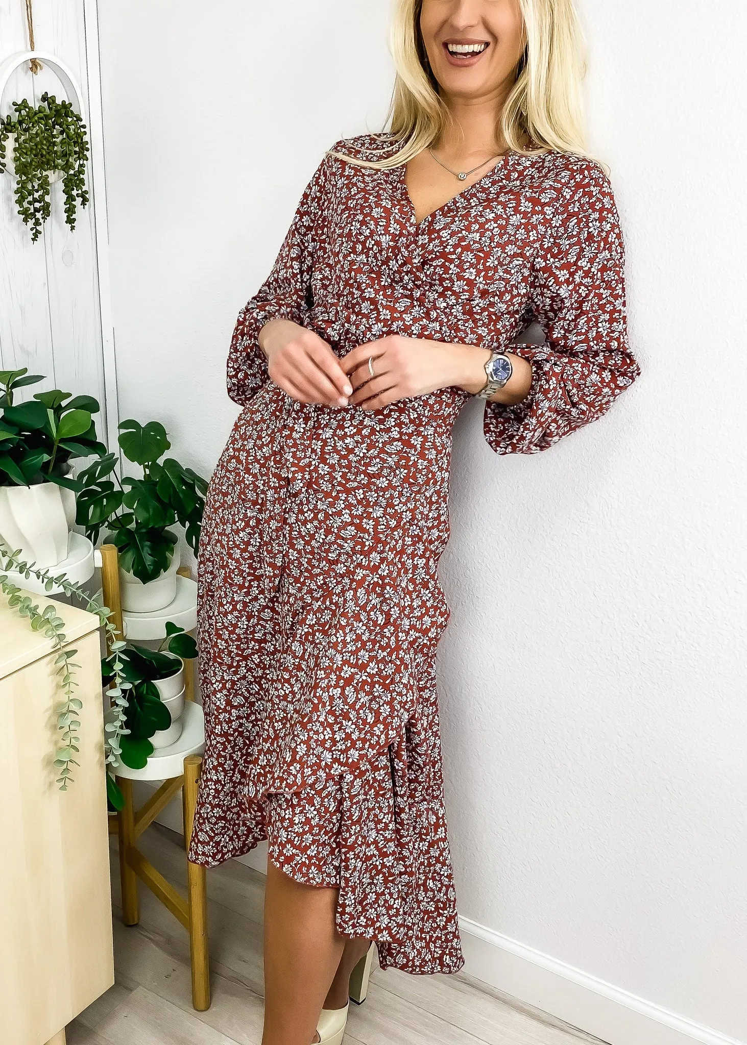 Floral Print Wrap Midi Dress