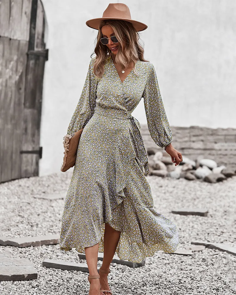 Floral Print Wrap Midi Dress