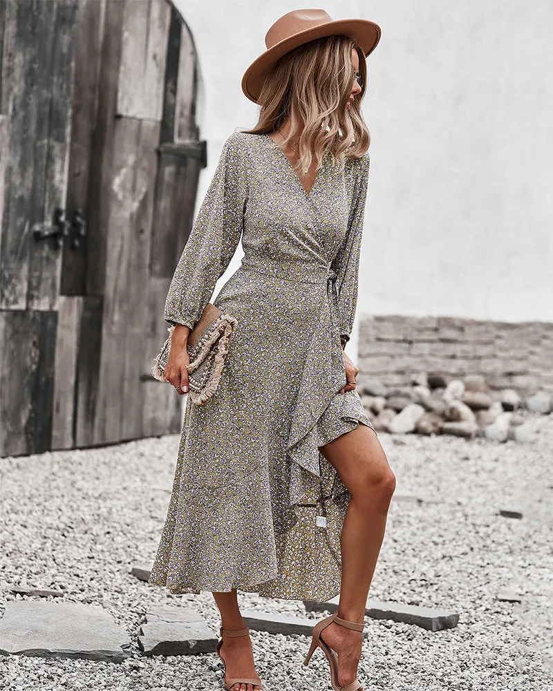Floral Print Wrap Midi Dress