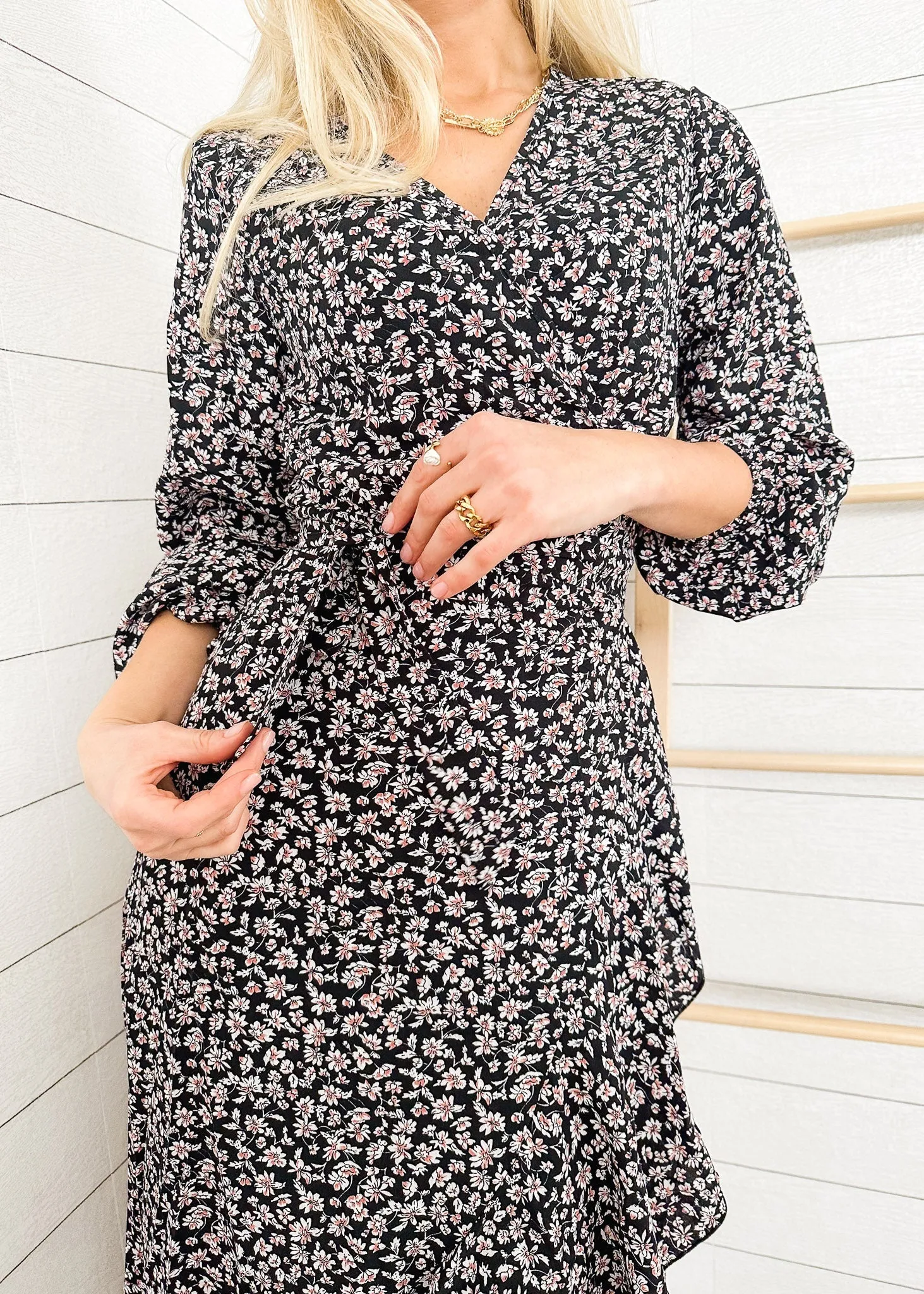 Floral Print Wrap Midi Dress