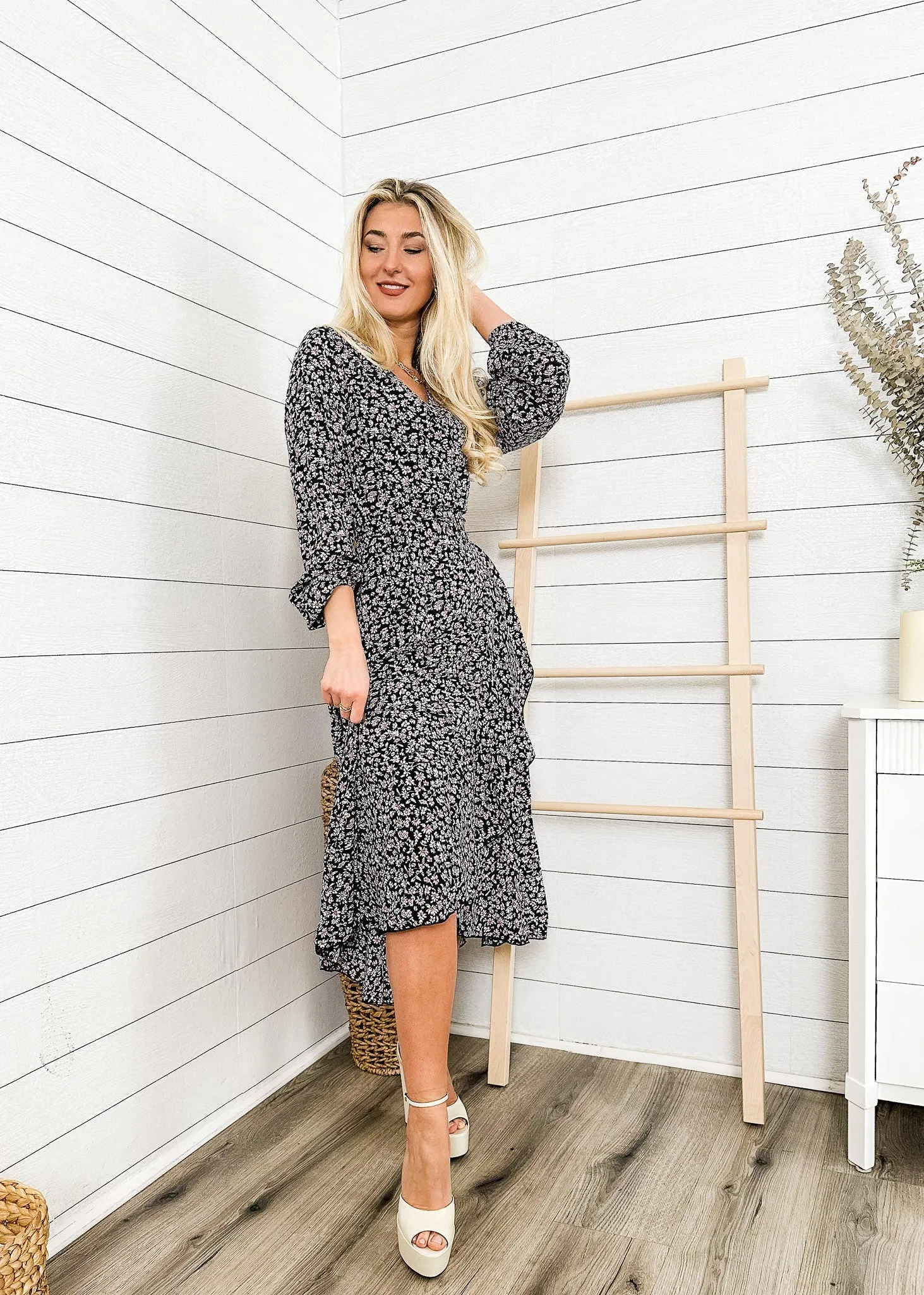 Floral Print Wrap Midi Dress