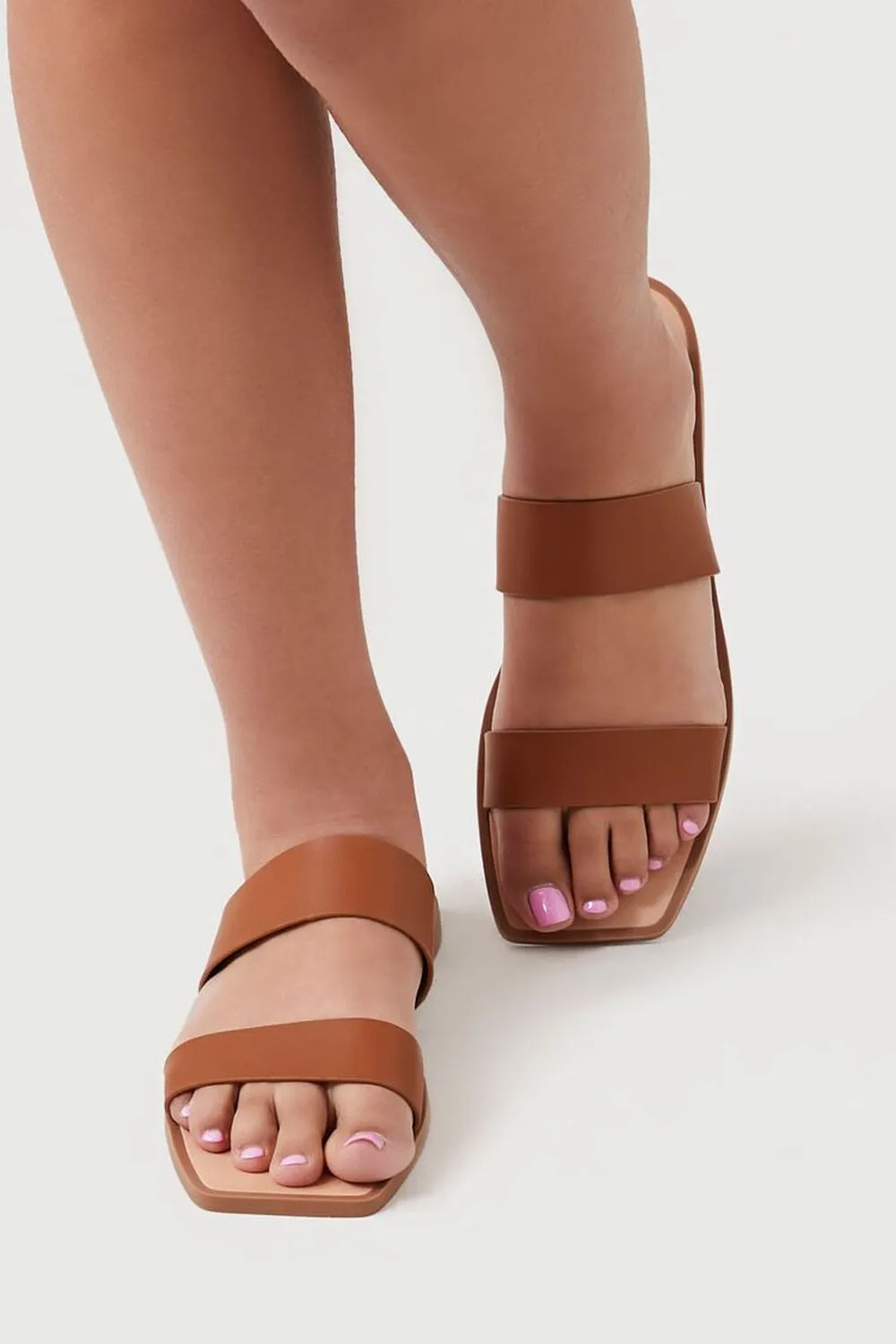 Forever 21 Double Strap Faux Leather Sandals, Brown