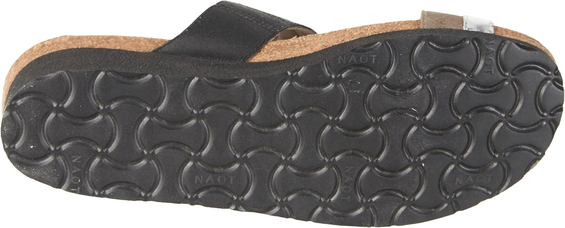 Frankie Naot Sandals in Silver Mirror Leather/Gloss Black Stretch/Khaki Patina Elastic