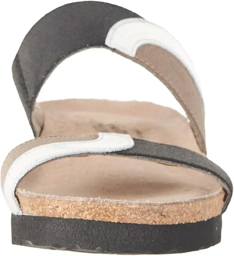 Frankie Naot Sandals in Silver Mirror Leather/Gloss Black Stretch/Khaki Patina Elastic