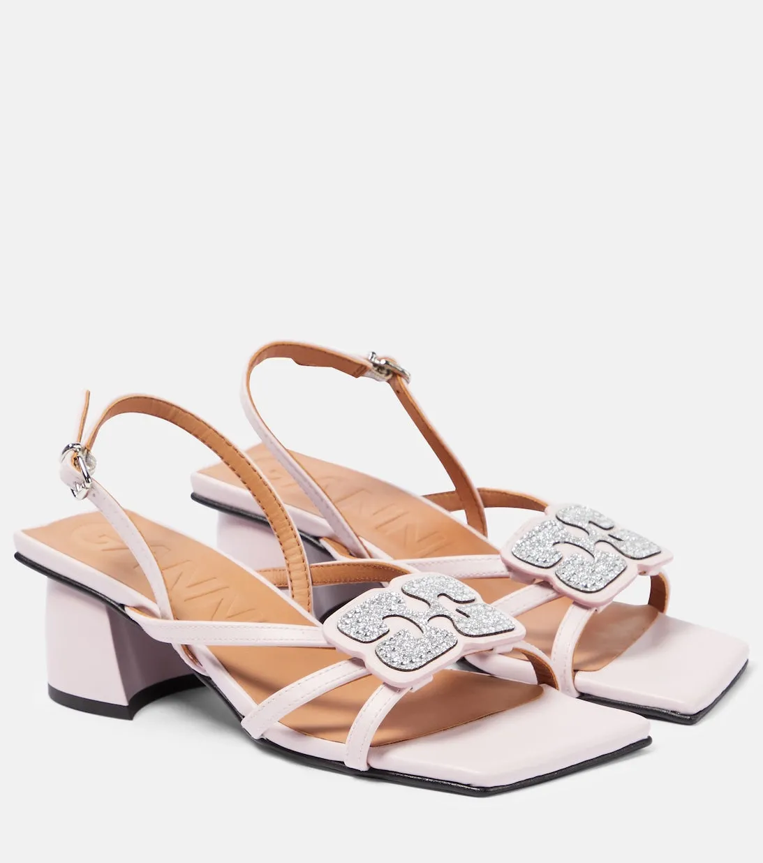 Ganni embellished faux leather sandals, pink
