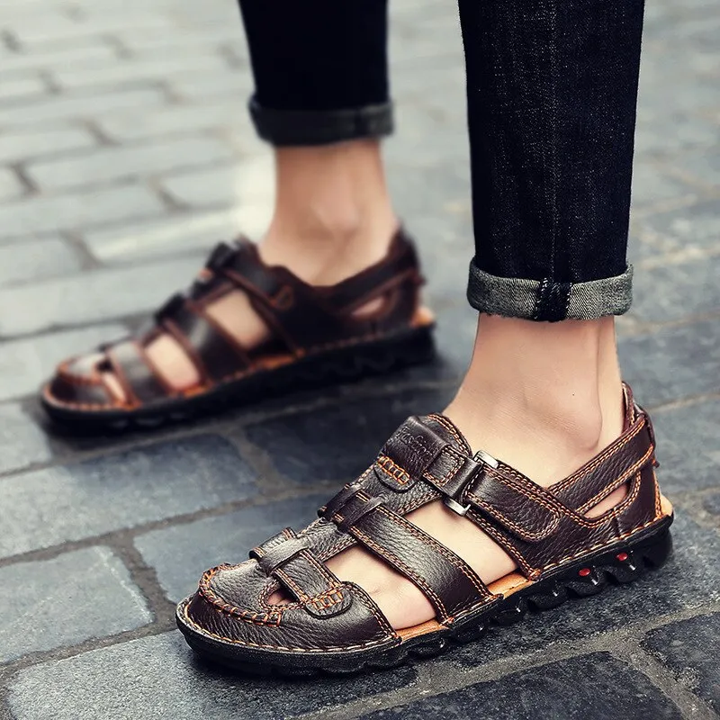 Genuine Leather Outdoor Big Size 38-48 Sandals Men Shoes Casual Summer Comfortable Sandal Male Sandalias Hiking Chaussure