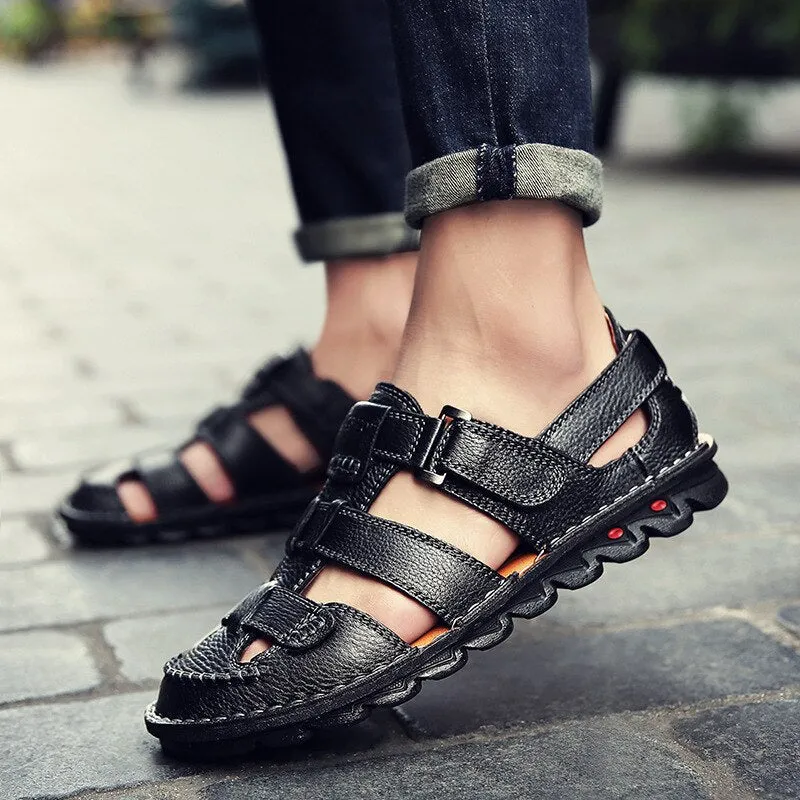 Genuine Leather Outdoor Big Size 38-48 Sandals Men Shoes Casual Summer Comfortable Sandal Male Sandalias Hiking Chaussure