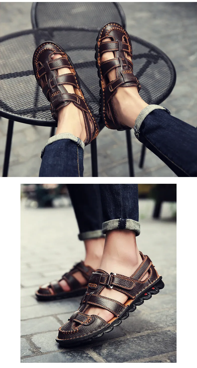 Genuine Leather Outdoor Big Size 38-48 Sandals Men Shoes Casual Summer Comfortable Sandal Male Sandalias Hiking Chaussure