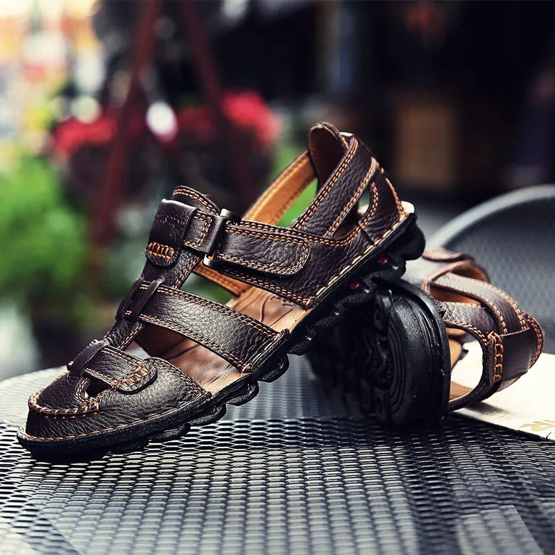 Genuine Leather Outdoor Big Size 38-48 Sandals Men Shoes Casual Summer Comfortable Sandal Male Sandalias Hiking Chaussure