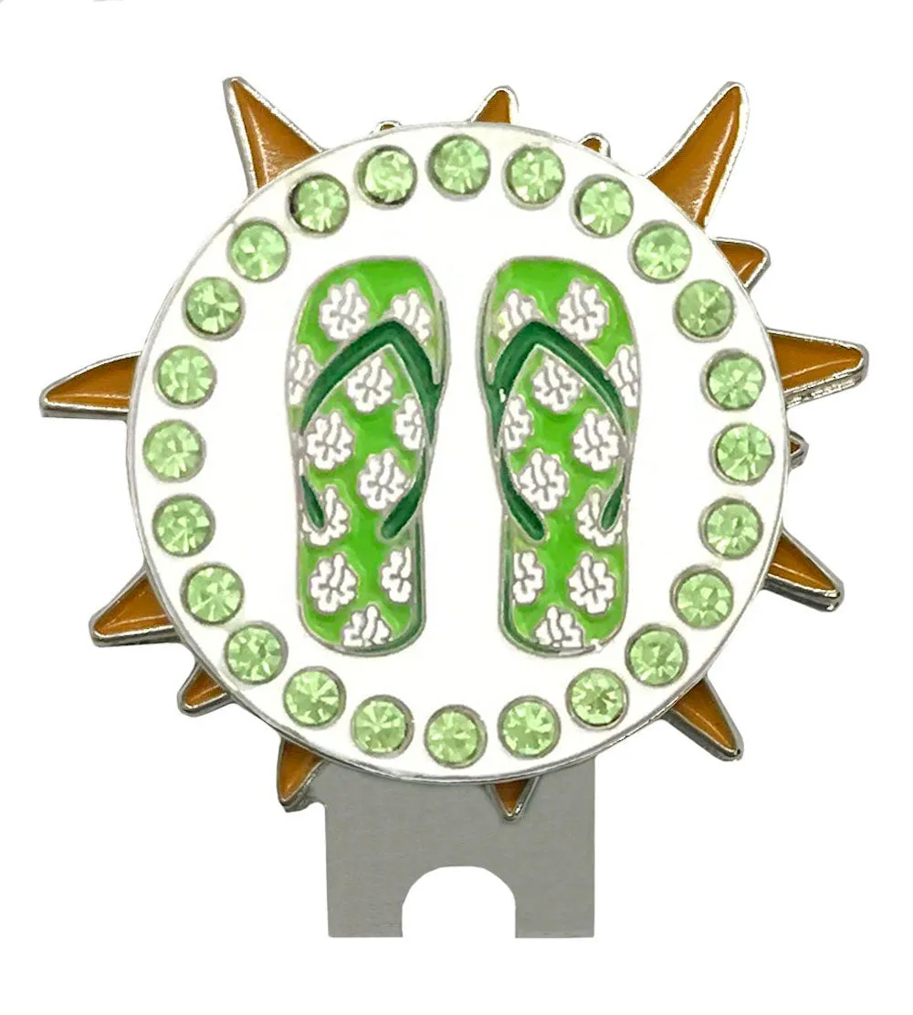 Green Flips Flops Golf Ball Marker Sun Hat Clip