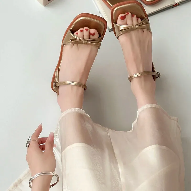 Hnzxzm 2024 Summer Gladiator Women Sandals Fashion Elegant Butterfly-knot Open Toe Shoes Ladies Outdoor Dress Low Heel Sandalias