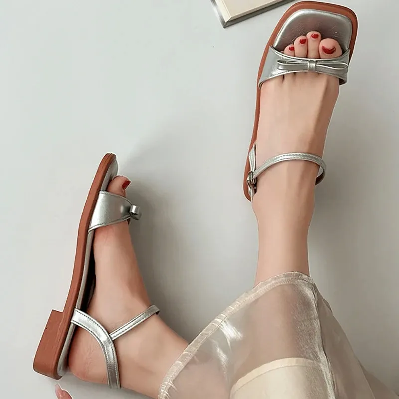 Hnzxzm 2024 Summer Gladiator Women Sandals Fashion Elegant Butterfly-knot Open Toe Shoes Ladies Outdoor Dress Low Heel Sandalias
