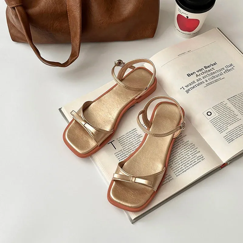 Hnzxzm 2024 Summer Gladiator Women Sandals Fashion Elegant Butterfly-knot Open Toe Shoes Ladies Outdoor Dress Low Heel Sandalias