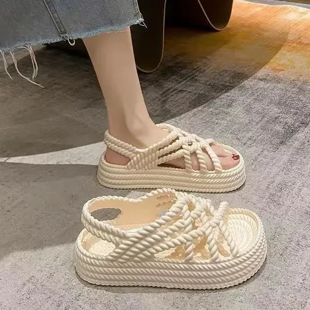 Hnzxzm Cute Flower Sandals for Women To Wear In Summer New Thick Bottom Muffin Versatile Beach Roman Shoes Shoes for Women