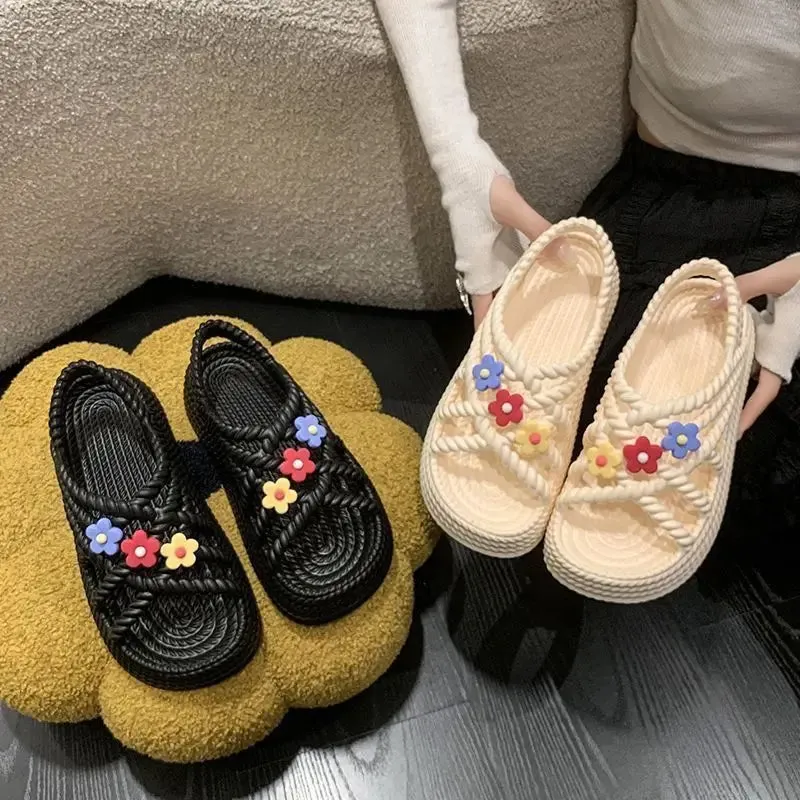 Hnzxzm Cute Flower Sandals for Women To Wear In Summer New Thick Bottom Muffin Versatile Beach Roman Shoes Shoes for Women