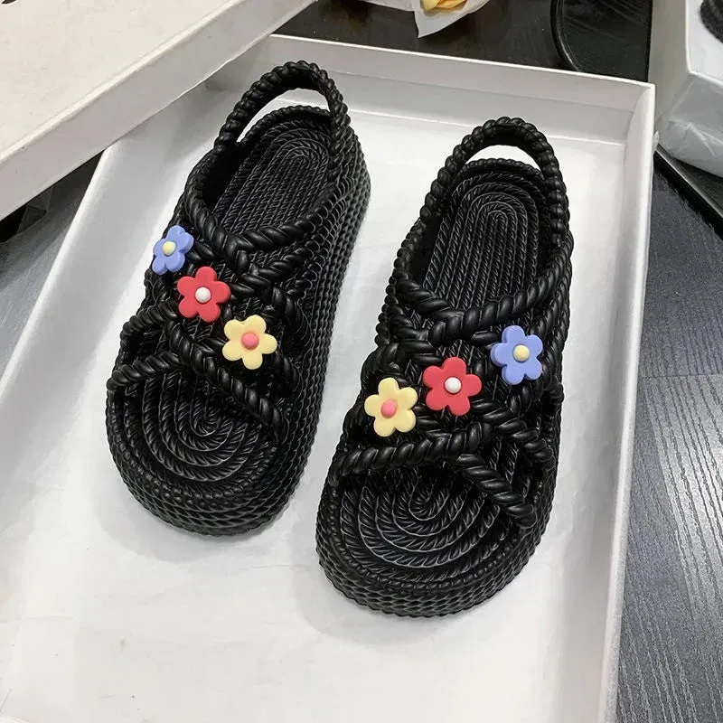 Hnzxzm Cute Flower Sandals for Women To Wear In Summer New Thick Bottom Muffin Versatile Beach Roman Shoes Shoes for Women
