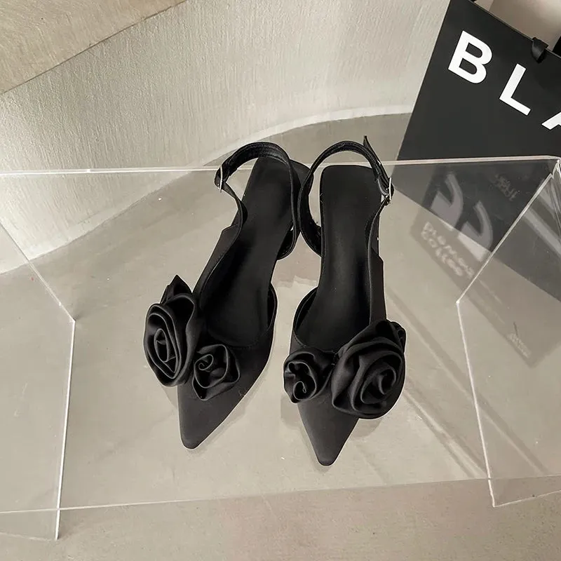 Hnzxzm Designer Summer Flower Women Sandals Fashion Elegant Pointed Toe Singbacks Shoes Ladies Comfort Outdoor Low Heel Sandalias