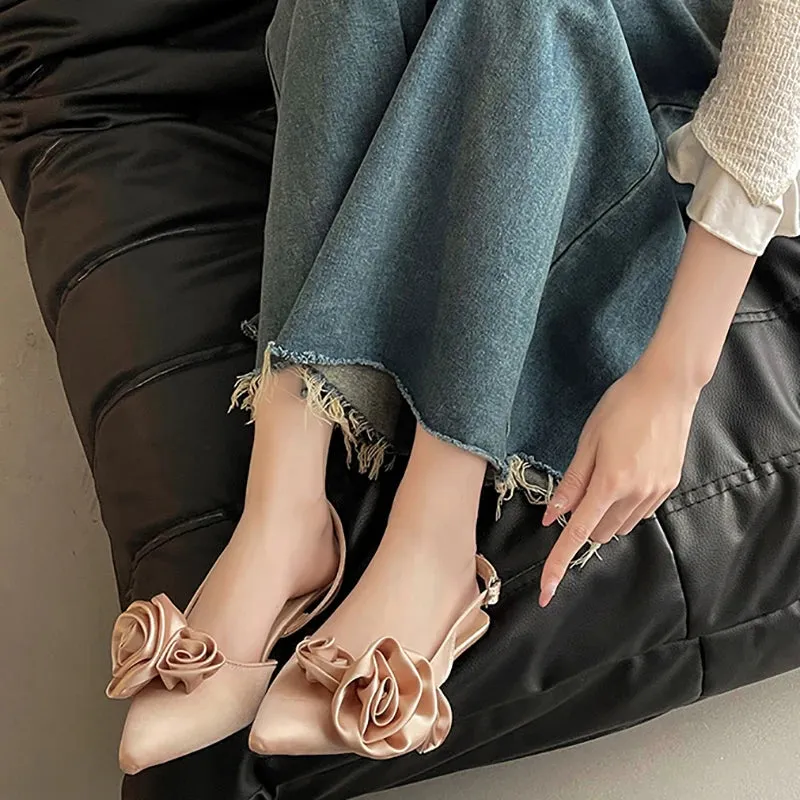 Hnzxzm Designer Summer Flower Women Sandals Fashion Elegant Pointed Toe Singbacks Shoes Ladies Comfort Outdoor Low Heel Sandalias