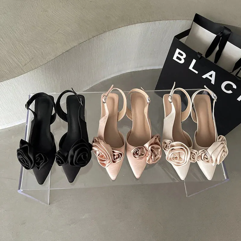 Hnzxzm Designer Summer Flower Women Sandals Fashion Elegant Pointed Toe Singbacks Shoes Ladies Comfort Outdoor Low Heel Sandalias