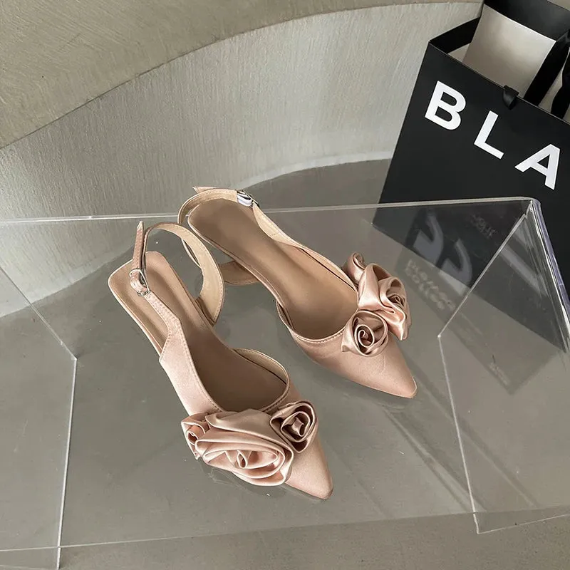 Hnzxzm Designer Summer Flower Women Sandals Fashion Elegant Pointed Toe Singbacks Shoes Ladies Comfort Outdoor Low Heel Sandalias
