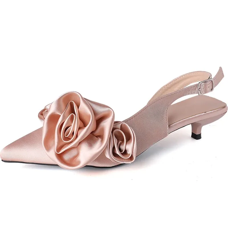 Hnzxzm Designer Summer Flower Women Sandals Fashion Elegant Pointed Toe Singbacks Shoes Ladies Comfort Outdoor Low Heel Sandalias
