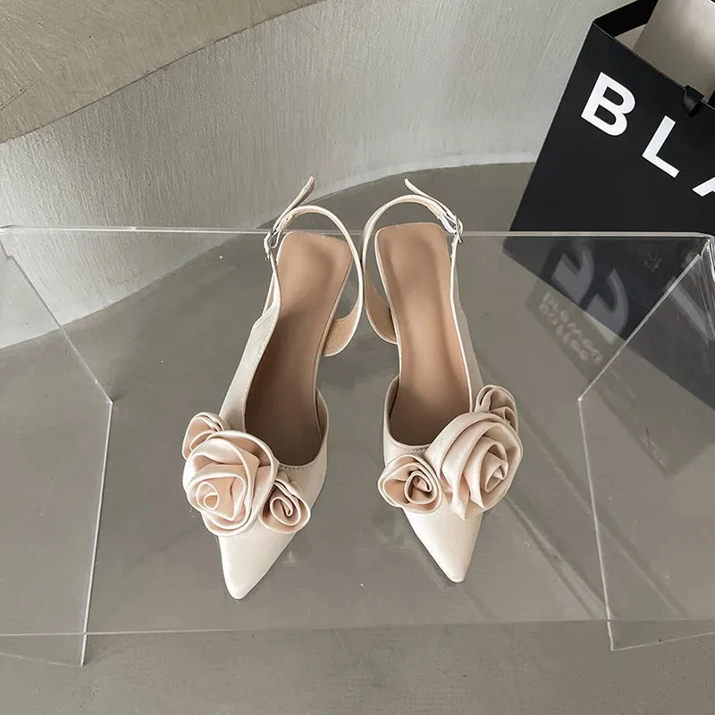 Hnzxzm Designer Summer Flower Women Sandals Fashion Elegant Pointed Toe Singbacks Shoes Ladies Comfort Outdoor Low Heel Sandalias