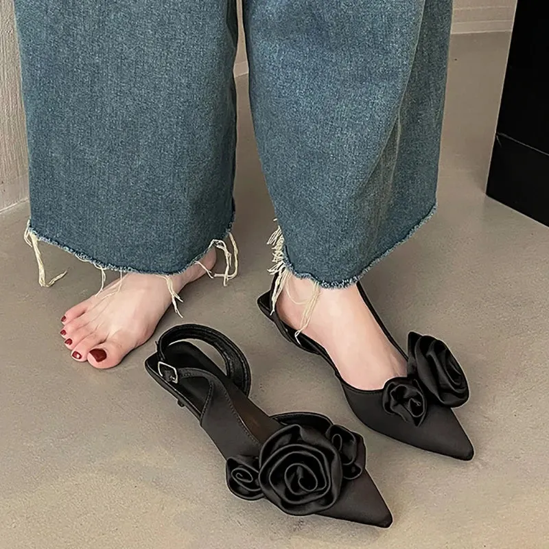 Hnzxzm Designer Summer Flower Women Sandals Fashion Elegant Pointed Toe Singbacks Shoes Ladies Comfort Outdoor Low Heel Sandalias