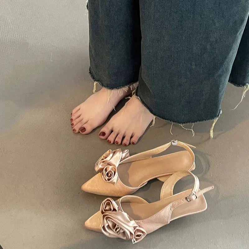 Hnzxzm Designer Summer Flower Women Sandals Fashion Elegant Pointed Toe Singbacks Shoes Ladies Comfort Outdoor Low Heel Sandalias