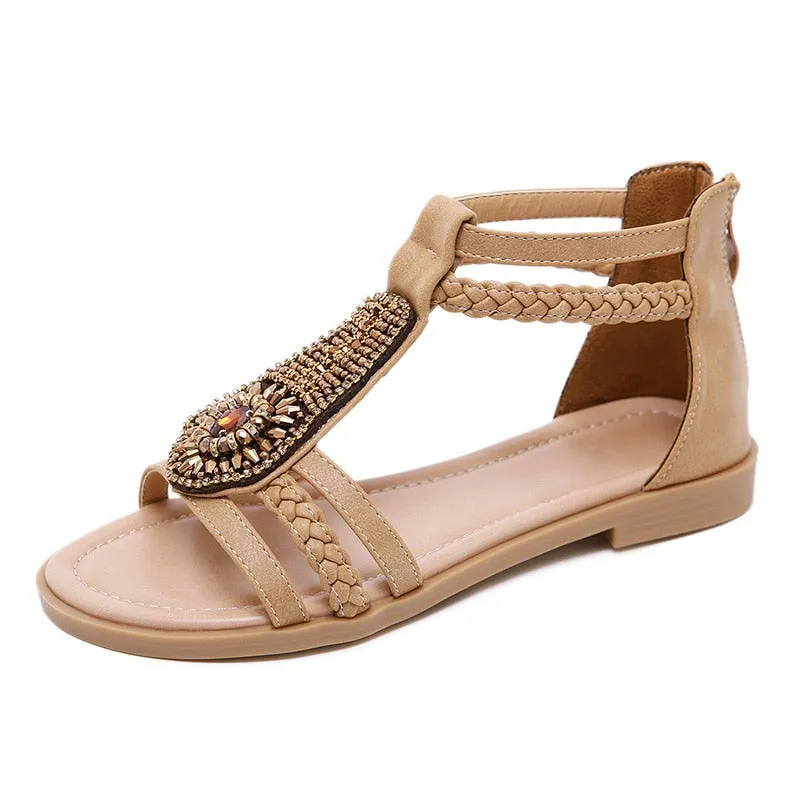 Hnzxzm Summer Bohemia Sandals for Women Beach Shoes Women's Sandals Flat Summer Shoes Big Size Fashion Ladies Rome Sandals A492