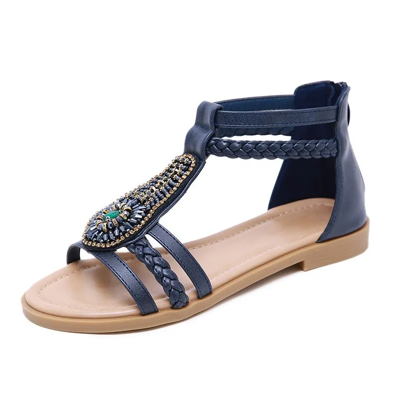 Hnzxzm Summer Bohemia Sandals for Women Beach Shoes Women's Sandals Flat Summer Shoes Big Size Fashion Ladies Rome Sandals A492