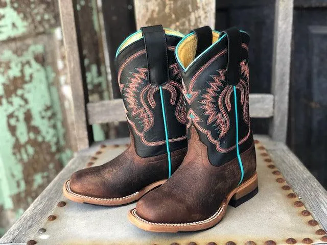 HorsePower Children and Youth Toasted Bison & Black Ranch Square Toe Western Boots HPK1854