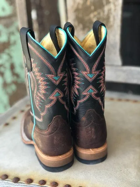 HorsePower Children and Youth Toasted Bison & Black Ranch Square Toe Western Boots HPK1854