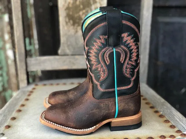 HorsePower Children and Youth Toasted Bison & Black Ranch Square Toe Western Boots HPK1854