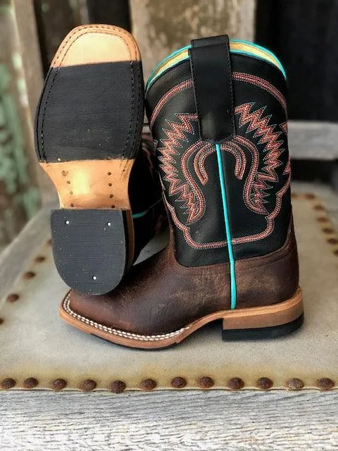 HorsePower Children and Youth Toasted Bison & Black Ranch Square Toe Western Boots HPK1854