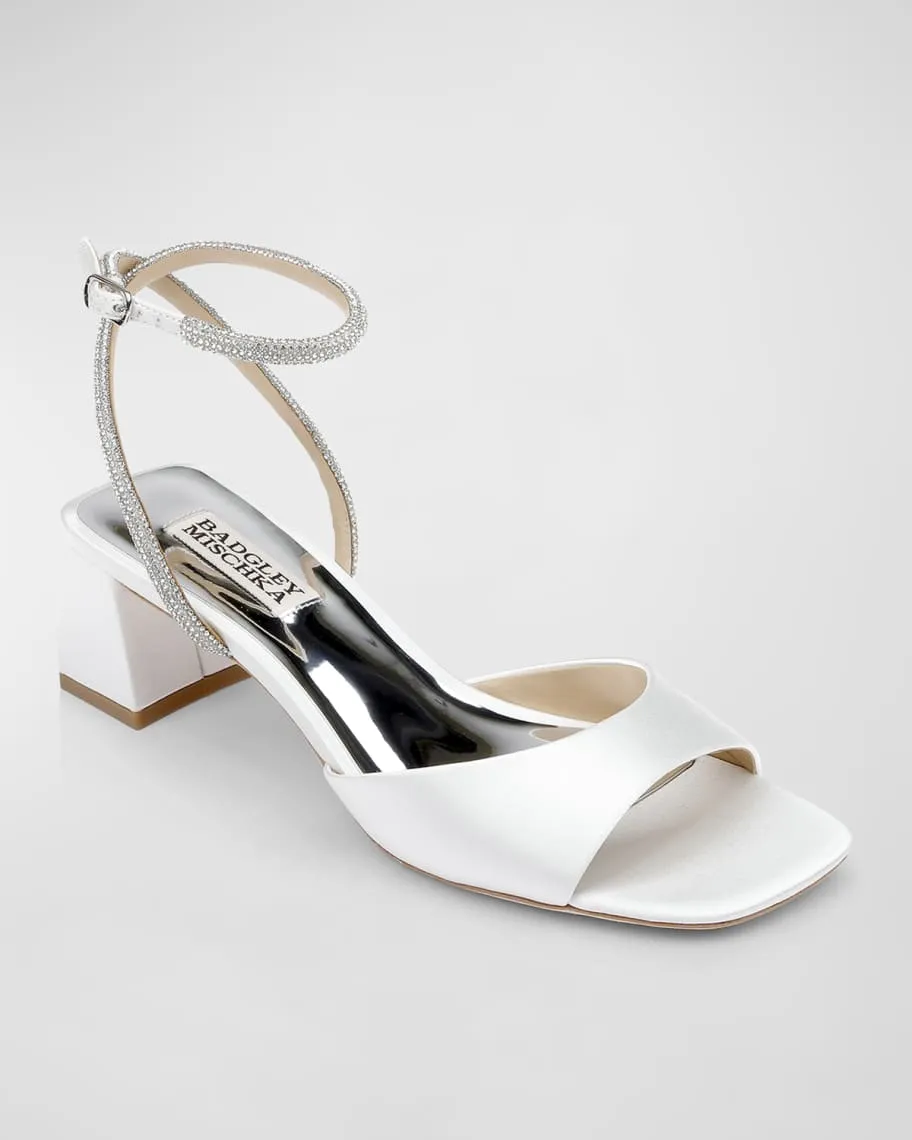 Infinity Badgley Mischka Satin Block Heel Sandals with Crystals